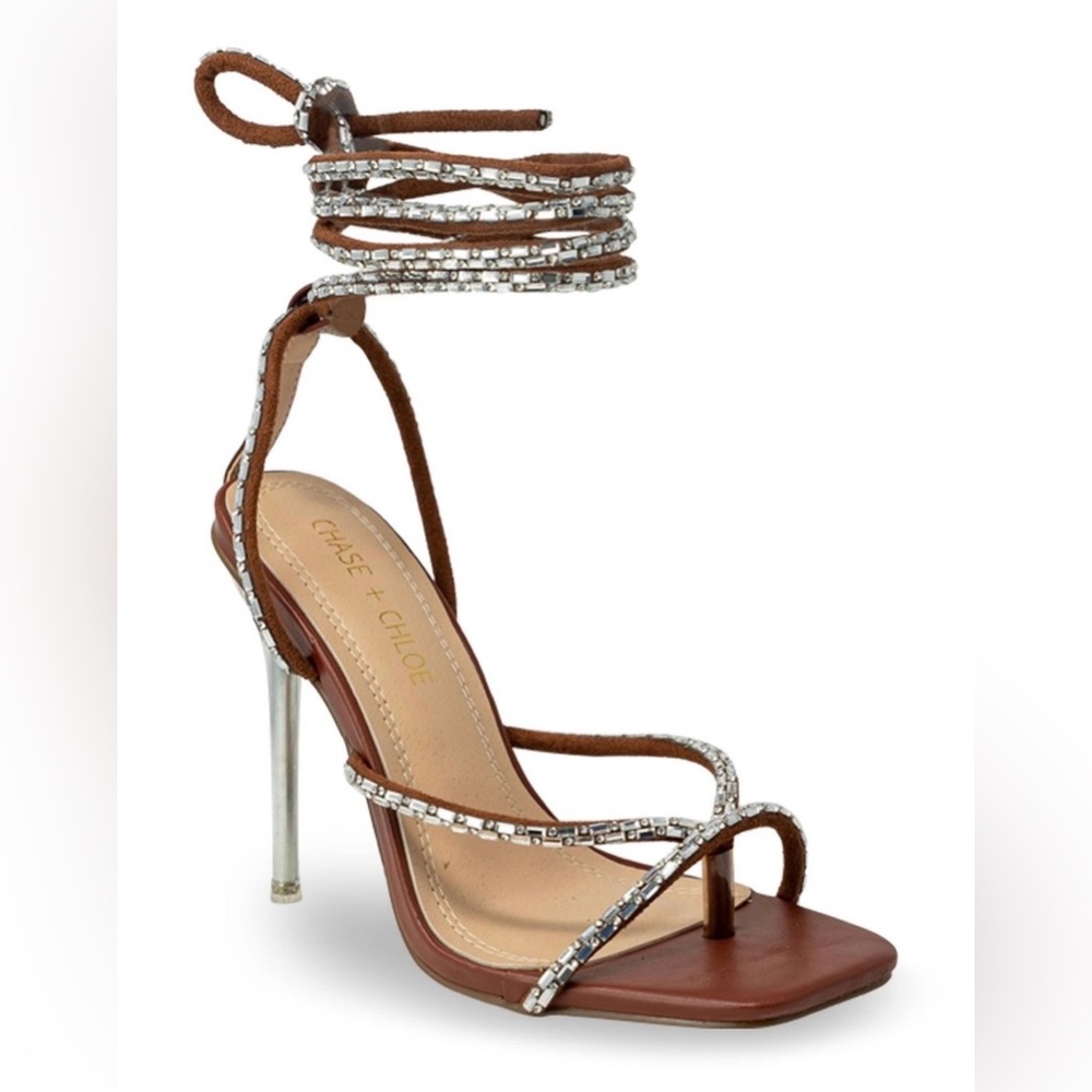 Women’s Brown Rhinestones Ankle Tie Sandals